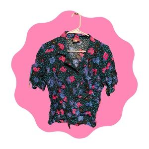 Worthington Floral Button Down Shirt - Black, Red, Blue